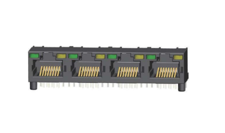 Vitalconn RJ45 1*4 Unshielded, Tab up, W/LED top left